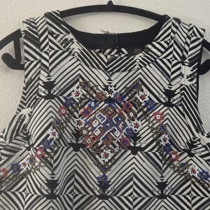 Embroidered Black & White Geometric Tank